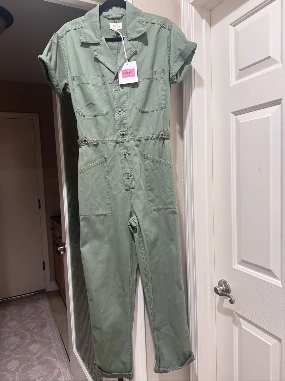 Pistols Army Olive Green Short-Sleeve Woman’s Utility Jumpsuit